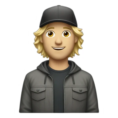 blonde guy wearing a cap with a mac book pro sticker