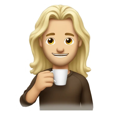 Long haired blonde man drinking a coffee happily  sticker