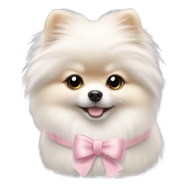 A white small Pomeranian with a cute little light pink bow on her hair sticker