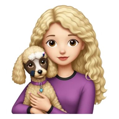 Ludo (ragazza mora capelli lisci lunghi) che abbraccia il suo cane leone (un barboncino biondo) sticker