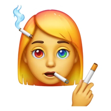 Emoji with a cigarette in mouth and sweating and has rainbow eyes  sticker