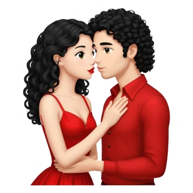 a handsome man with black curly hair tries to kiss a cute woman who has long black hair sticker