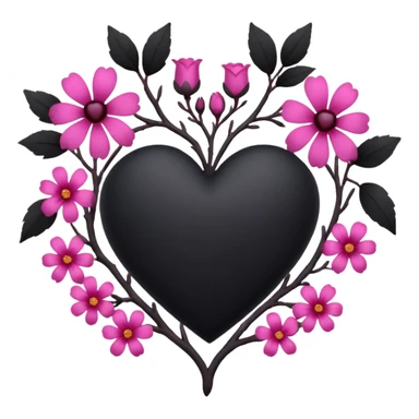 a black heart around which are branches with dark pink flowers sticker