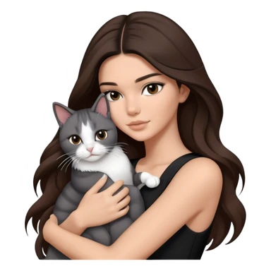 Kendall Jenner long hair with black dress hug one grey white cat sticker