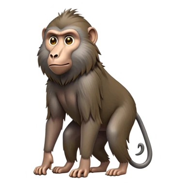 cinematic-hairy top half baboon-full-body-standing on all fours-emoji,-head-tilted-dramatically,-thick-grey-and-brown-fur,-simplified-yet-realistic-focused-features,-highly-detailed,-glowing-with-an-almost-sarcastic-glow expressive eyes, hairy mane sticker