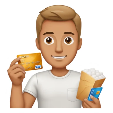 A man holding a credit card with a pile of sugar sticker