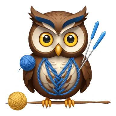 Owl holding blue yarn ball and knitting needles sticker