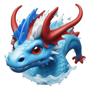 A blue dragon with red and white horns in a av filled with water  sticker