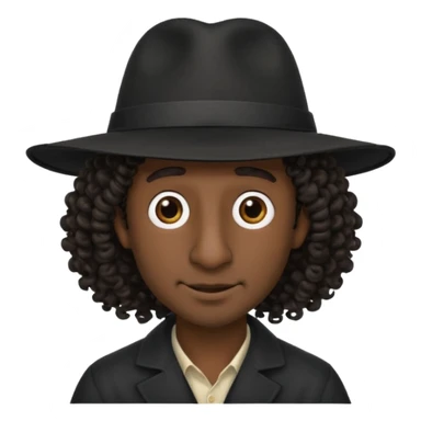 A man with a big nose and a black hat like a top hat but round and all black, with a strand of curly hair coming out from both sides of the hat, the strand of hair should be long  sticker