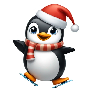Penguin wearing Christmas hat skating sticker