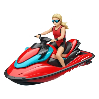 jet ski (red black and white all in the same amount. maybe a red a bit more dominant) on the sea. show the sea under the jet ski - blue with turquoise. no sky - white background instead. DO NOT REMOVE THE SEA AND THE WHITE WHEN FINALIZING!  NO ONE IS ON THE JET SKI  sticker