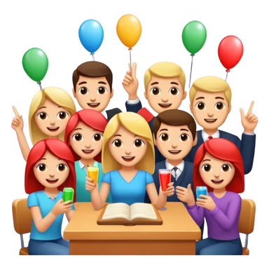 Party quiz with happy people no phone writing blocks sticker
