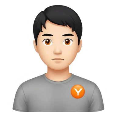 Thumbs up, but with black hair representing an asian man. Grey shirt, with a very small logo that is shaped in solid Orange, and a simple white capitalized "Y" inside of it. sticker