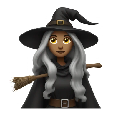 witch on a broom dark long hair white skin sticker