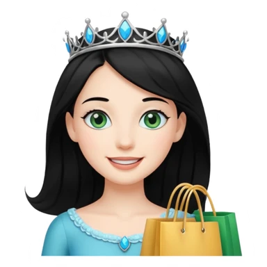 zadowlona czarnowłosa ksiezniczka z dlugimi wlosami i ma niebiesko zielone oczka jest zadowolona z zakupami sticker