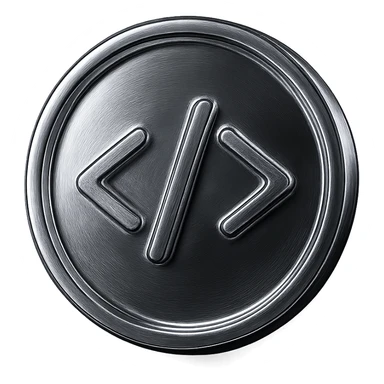 a 3D glass coin with a subtle code icon in the center sticker
