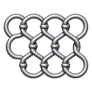 3D render of Chain Link Fence, made of interlocking chainmail metal rings, wire mesh texture, visible holes and negative space, metallic silver and grey, high contrast shadows, emoji style, isolated on white background --v 6.0. sticker