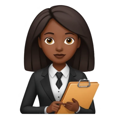 black woman in formal attire holding a clipboard sticker