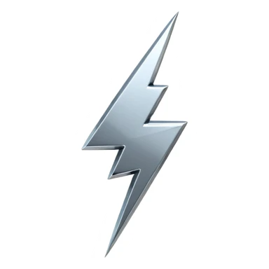 A lightning bolt emoji made of polished silver chrome, sharp yet rounded edges, glossy metallic surface, soft reflections, minimal futuristic design, iOS emoji style, centered, clean white background sticker
