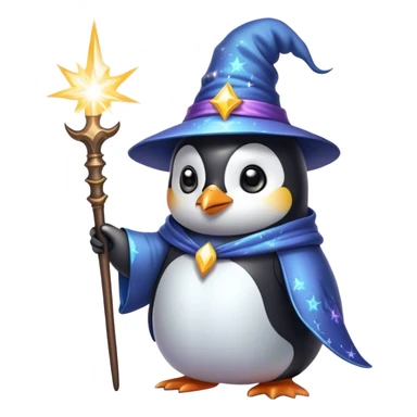 penguin wizard with magical sparks coming out of his wand sticker