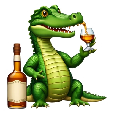 crocodile with a bottle of whiskey sticker