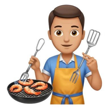 man grilling seafood on a sizzling grill sticker
