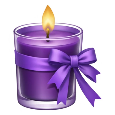 A transparent shot cup with purple wax that is lit as a candle, and purple ribbon wrapped around the cup. sticker