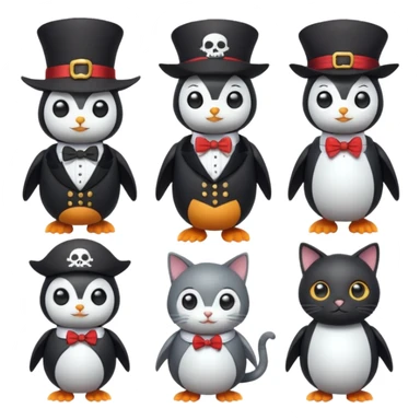 Penguin Wizard, pirata, gato con sombrero y pajarita y mujer con cuerpo de robot sticker