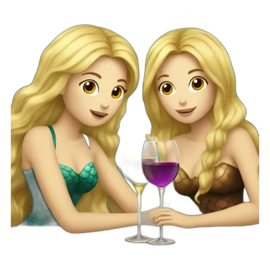One blond mermaid and two brown hair mermaids drinking wine sticker