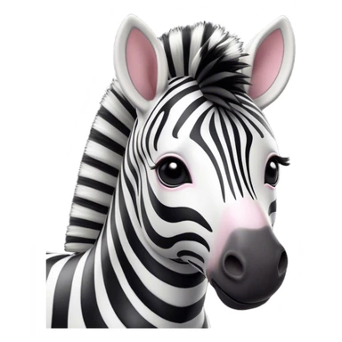Cinematic Cute Zebra Portrait Emoji, Head tilted playfully and inquisitively, featuring a glossy, intricately striped fur of black and white, a refined, horse-like head with a long snout and alert ears, and round, sparkling eyes filled with curious wonder, Simplified yet irresistibly adorable features, highly detailed, glowing with a warm, friendly glow, high shine, affectionate and spirited, stylized with a touch of savannah whimsy, bright and endearing, soft glowing outline, capturing the essence of a mischievous yet loving zebra that feels like it could prance out of the screen and into your arms! sticker