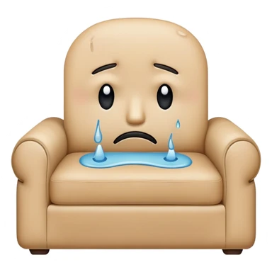 A modern couch with a face that is crying tears and looks sad.  sticker