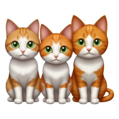 3 different coloured tiny short haired cats, including a dark grey and white cat with green eyes,and  a ginger and white with orange eyes and a brown tabby and white with hazel eyes sticker