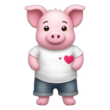 Un doudou cochon rose avec un t-shirt blanc avec un coeur sur son t-shirt  « i love Bretagne » sticker