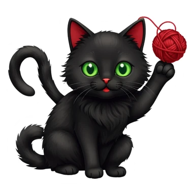 playful black cat chasing yarn sticker