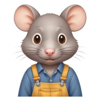 rat wearing overalls no shirt standing and talking. human eues sticker