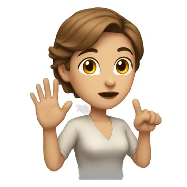 Woman with light skin and brown hair gesturing No  sticker