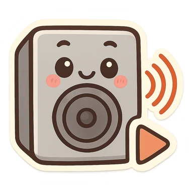friendly cartoon chibi stickers style speaker with waves and play icon sticker