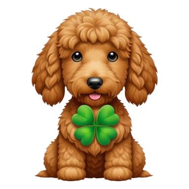 Large Red golden doodle with green clover  sticker