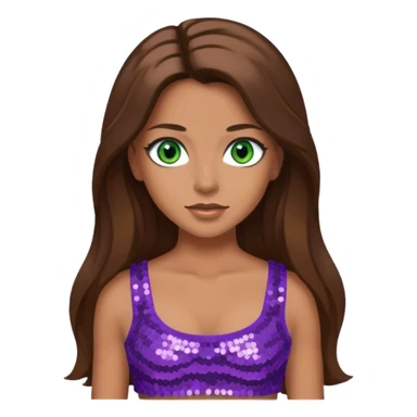 Teresa from Barbie & Friends with green eyes, long brown hair, lilac sequin crop top sticker