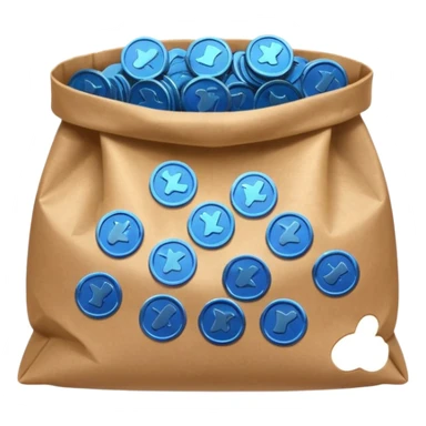 blue coins inside a brown bag  sticker