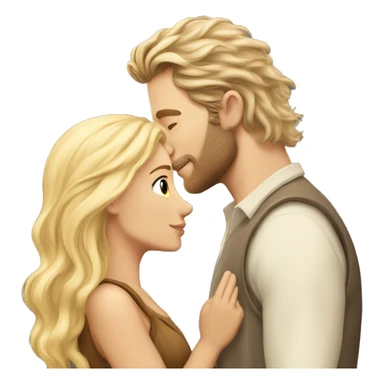 hunk white man with hobbit hair and scruff wearing normal clothes passionately kissing pretty blonde straight long hair woman sticker