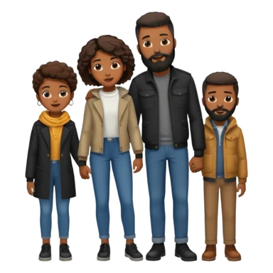 A loving black family of four (4). With a mother,  a little brother, a 15 yr old daughter, and a father with a full beard, all dressed in urban chic clothing sticker