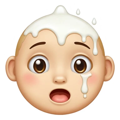 embarrassed face with milk dripping, cartoon style, playful, suitable for emoji use, no explicit content sticker