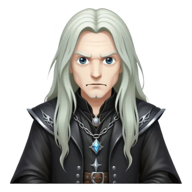 wizard with long hair, heavy metal aesthetic, leather clothes, dark magic sticker