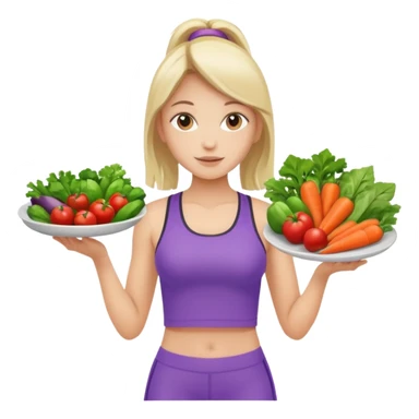 girl in sport clothes which give us the plate with vegetables sticker