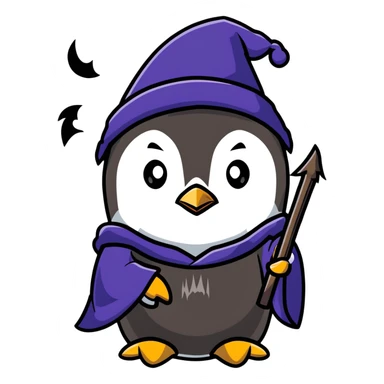 Penguin wizard casting a spell sticker