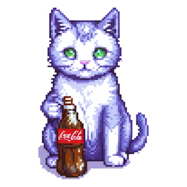 a pixel art cat drinking Coca-Cola sticker