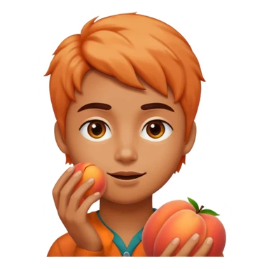 Touching the peach with a finger. sticker
