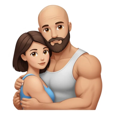Muscular Bald man with a beard embracing his young beautiful brunette wife sticker