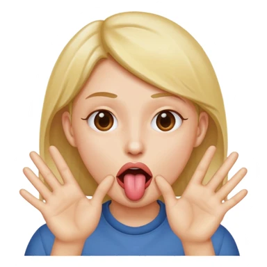 Tongue out face with hands out to the side fingers facing towards mouth sticker